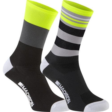 Madison Sportive Mens Long Sock Hi-Viz Yellow / Black Twin Pack