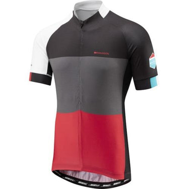 Madison Sportive Mens Half Zip Short Sleeve Red Blocks Jersey Front